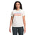 White crewneck tee with stacked NeverStop Exploring slogan logo on the chest