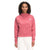 A woman with curly hair wears The North Face Womens Canyonlands Pullover Crop in pink and white pants, standing and facing forward against a plain white background.