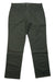 The Toad & Co Men's 5 Pocket Mission Ridge Lean Pant in dark green features a straight-leg fit, front and back pockets, belt loops, button closure, and moisture-wicking fabric, shown laid flat on a white background.