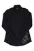 Women's black zip t-neck top with long sleeves and white floral scroll graphic