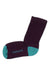 The Icebreaker Womens Lifestyle Light Crew Sock is a single women's crew sock in dark purple with teal toe, heel, and "ICEBREAKER" in teal on the foot. Made from lightweight wool for comfort and odor resistance.