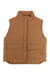 The Toad & Co Women's Forester Pass Vest is a brown, quilted, water-resistant vest with a stand collar, snap buttons, front flap pockets, visible stitching, windproof design, and a slightly curved hem.