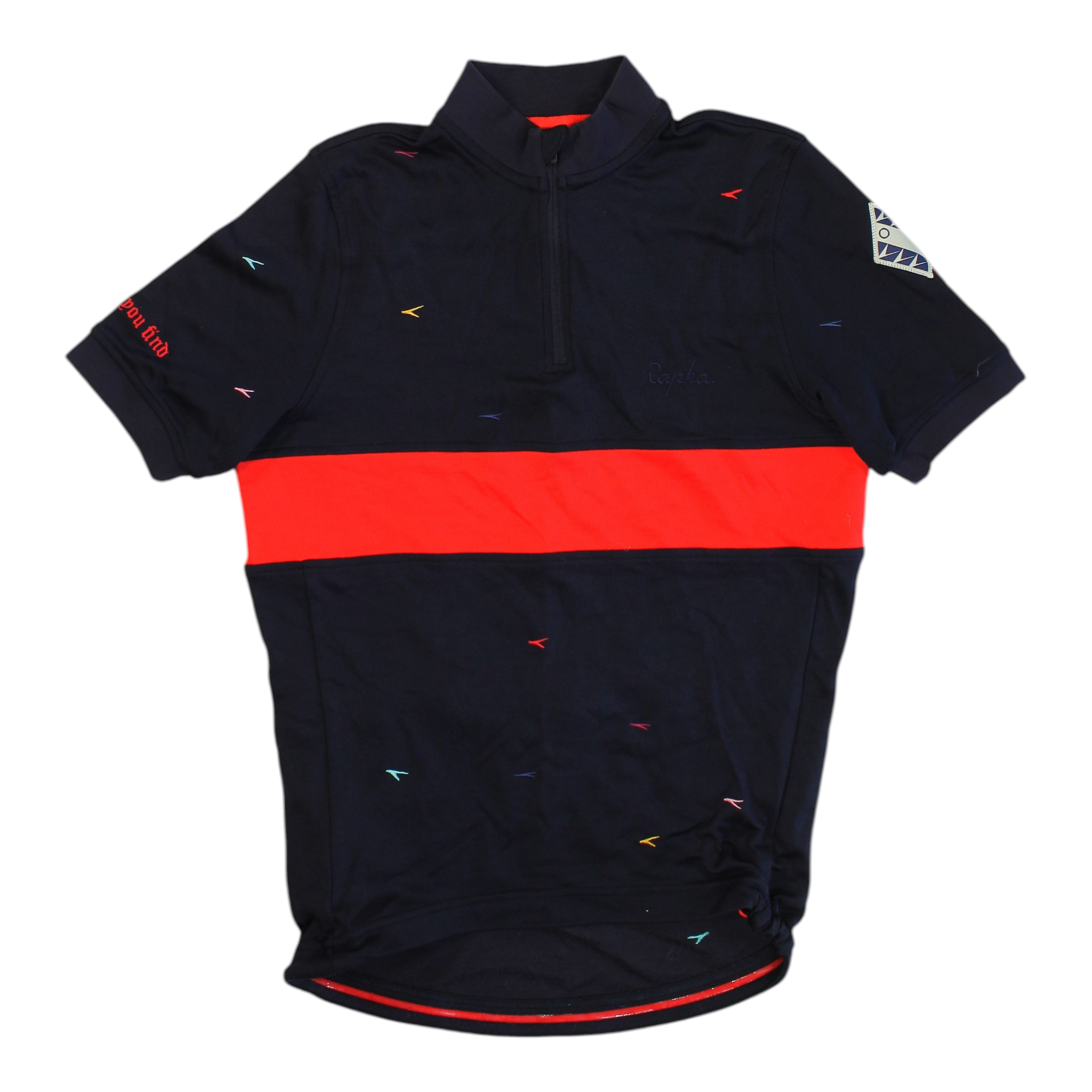 Rapha Tempest cycling jersey, navy with red band, half-zip, short sleeves