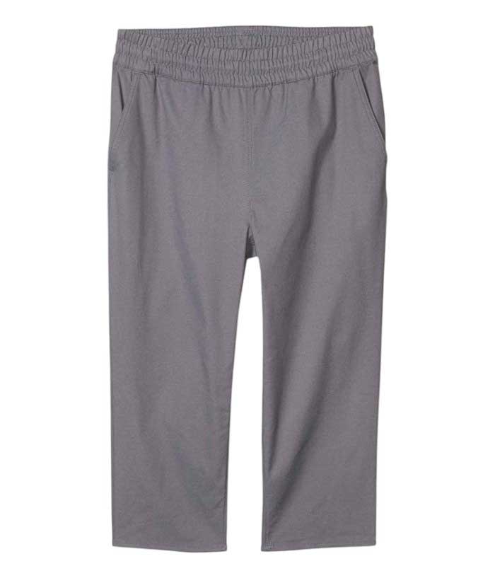The North Face Girls Aphrodite Capri—gray capri pants with an elastic waistband and side pockets, shown flat on a white background. Durable kids’ pants, ideal for outdoor play.