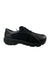 Black lace-up sneaker with curved toe, stitched quarters, and rugged tread sole