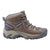 Waterproof mid hiking boot in taupe/brown with blue accents, KEEN logo, and lace-up fit.