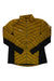 The Mammut Mens Albula IN Hybrid Jacket is a mustard yellow and black synthetic insulated hiking jacket with a front zipper, long sleeves, diagonal quilting, and Mammut logos on the chest and sleeve.