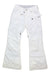 The Obermeyer Girls Jessi Pant snow pants, featuring an adjustable waist, zippered pockets, belt loops, and reinforced knees, are laid flat on a white background.