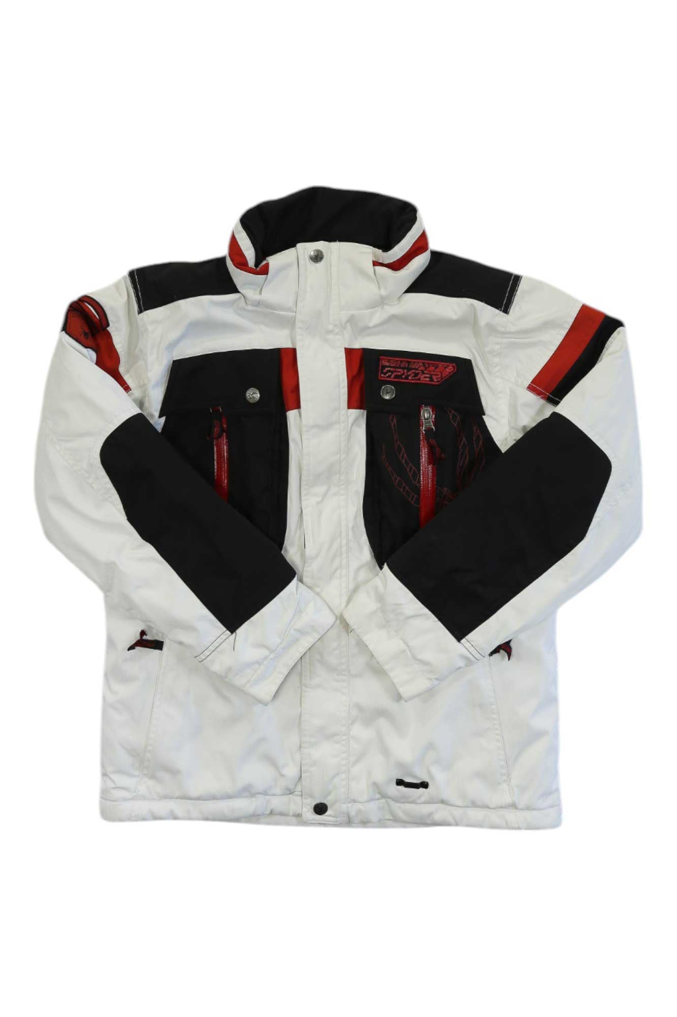 Kids insulated full-zip jacket, white with black sleeves and red accents