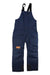 The Helly Hansen Mens Sogn Bib Cargo Pant features navy blue fabric, adjustable shoulder straps, multiple zippered and flap pockets, plus a small orange HH logo—ideal insulated bib overalls for men's outdoor ski adventures.