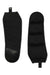 Two black shin guards are side by side on a white background; one shows the smooth front, the other reveals a padded interior for comfort, similar to the ergonomic design of the Gregory Flo Form II Waistbelt.