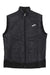 The Brooks Mens Shield Hybrid 2.0 Vest is a black, sleeveless zip-up with a high collar and small white left-chest logo. Its quilted design makes it perfect for outdoor use, and it has no visible pockets for a streamlined look.