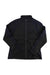 A dark Spyder Womens Encore Jacket made of recycled polyester with long sleeves, a full front zipper, stand collar, and contrasting sleeve and side panels is displayed flat on a white background.