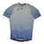 Men's light blue short sleeve cycling jersey, full zip with patterned sleeves