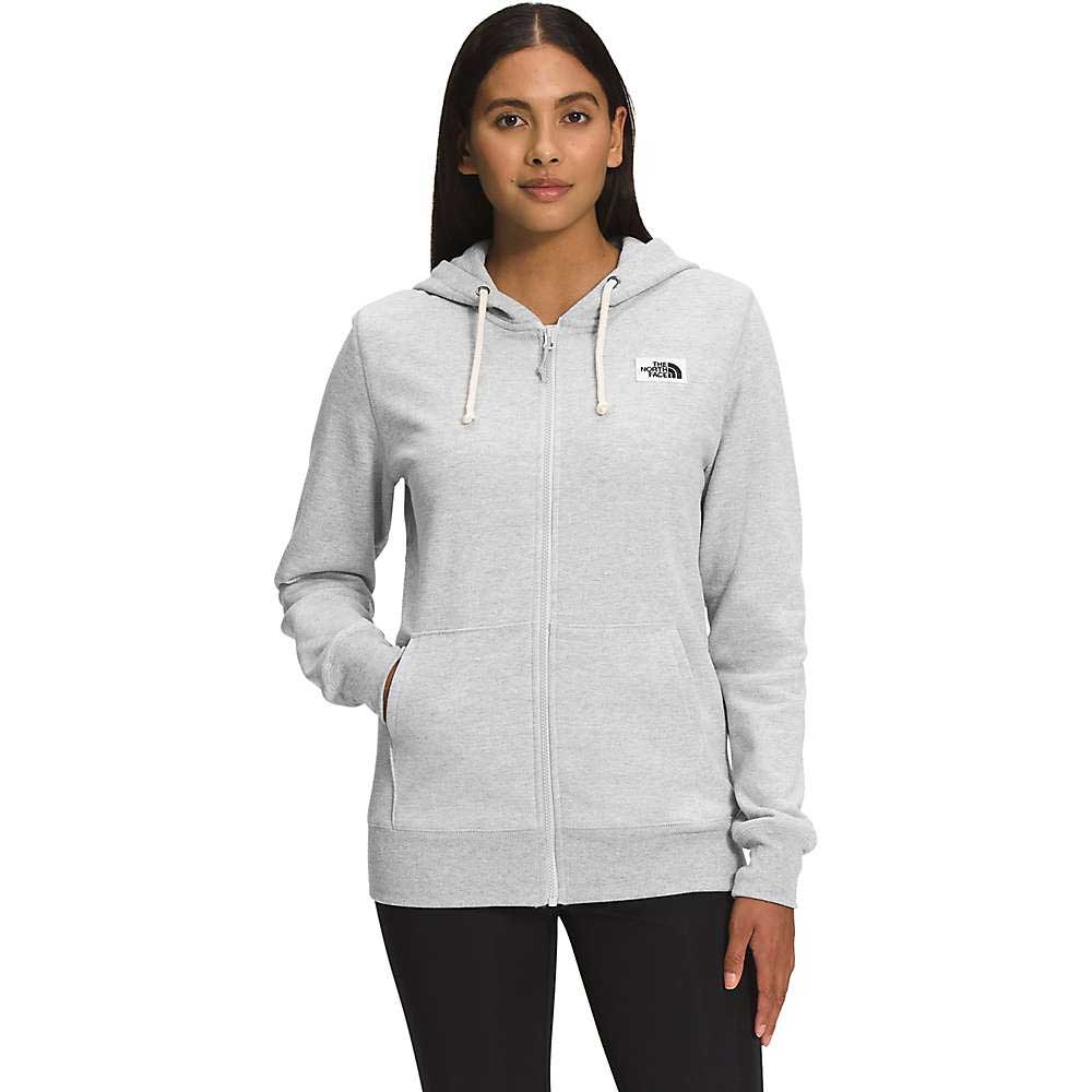 Women's heritage patch zip-front hoodie, light gray heather, kangaroo pocket and hood