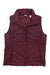 The North Face Womens Aconcagua Vest in maroon or burgundy features recycled synthetic insulation, a high collar, and zip closure. This wind-resistant vest is shown flat on a white background.