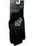 The Fox Women's Defend Glove is a black, size large mountain biking glove featuring a white Fox head logo and gray triangles on the back. It's touchscreen compatible and comes displayed in its original packaging.