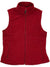 The Womens Core Fleece Vest is a sleeveless red Columbia vest with a full front zipper, stand-up collar, and two zippered side pockets—ideal for outdoor layering.