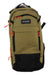 The Dakine Syncline 16L Hydration Pack in green and black features a grid pattern, red zipper pulls, and multiple compartments—ideal for mountain biking—displayed against a white background.