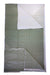 Sage green merino wool blanket with cream patch panel and striped corner border
