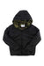 Kids reversible jacket, black with green fleece-lined hood and full zip