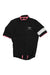 The Rapha Men's Super Lightweight Jersey is a black, short-sleeve cycling jersey with pink trim, a white horizontal stripe on the left sleeve, "Rapha Boulder" text on the chest, and a full front zipper.