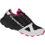 The Dynafit Women's Ultra 100 Trail Running Shoe - Nimbus Black Out is a black, white, and pink cushioned trail shoe with DYNAFIT branding, breathable mesh, and a thick Vibram Megagrip outsole for modern style and traction.