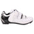 Serfas Women's Road Bike Cycling Shoes in white, size 38, feature a black accent, velcro strap, buckle closure, and perforated aerodynamic design, shown from the side.
