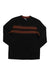 The Smartwool Men's Sparwood Stripe Crew Sweater in black features soft Merino wool, two orange and brown chest stripes, and a matching collar stripe. Laid flat on a white background, it’s perfect as a stylish travel sweater.