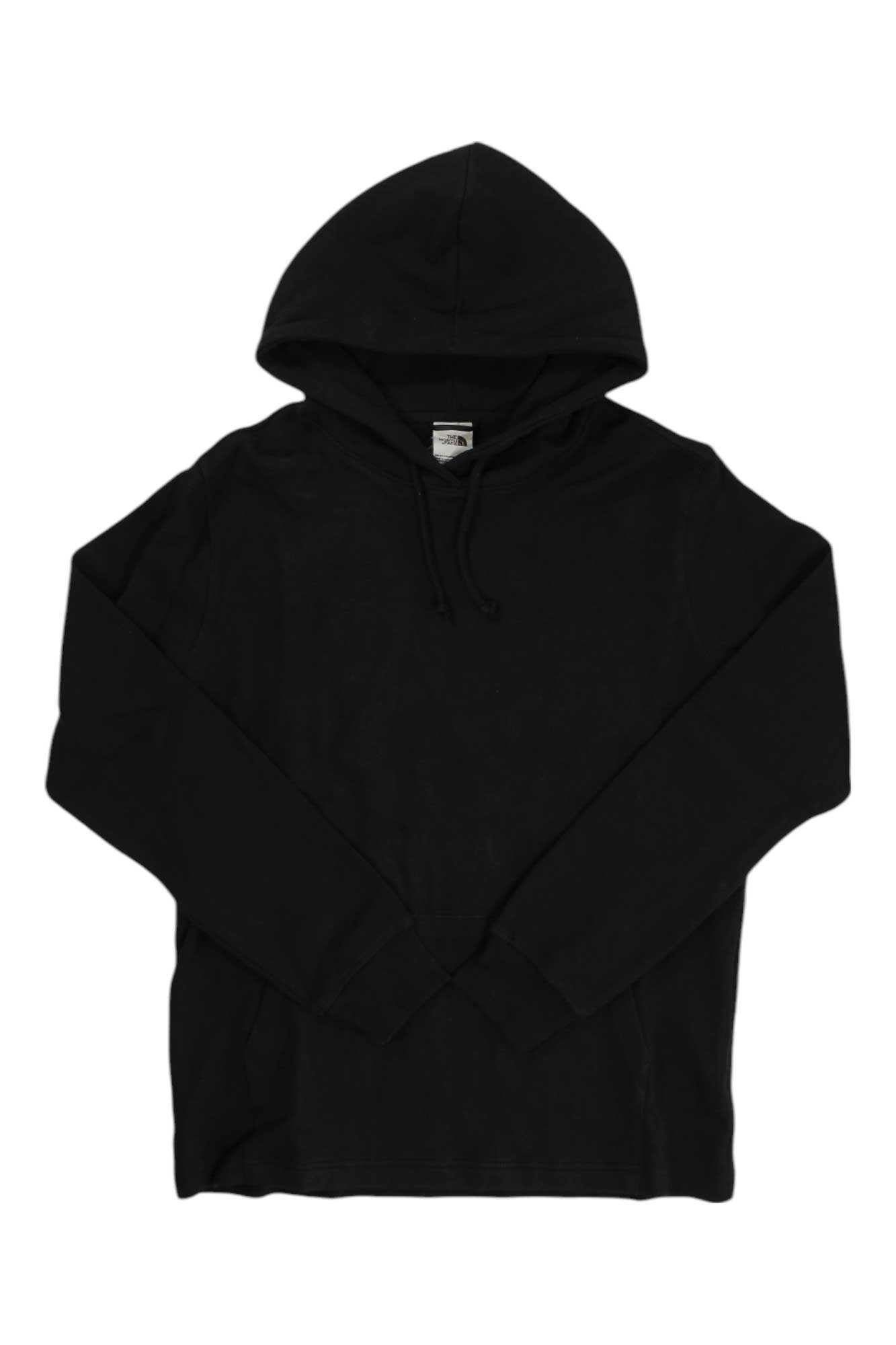 Men's black waffle-knit pullover hoodie with adjustable hood and front kangaroo pocket