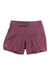 Arcteryx Womens Gamma LT 6 Inch Short in burgundy features zippered side pockets, a front zipper, belt buckle, and Arcteryx logo on the lower left leg. Store exclusive style; available for shipping to US addresses only.