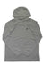 The Black Diamond Mens Alpenglow LS Hoody in light gray is shown laid flat with a small, dark geometric logo on the chest. Its smooth, moisture-wicking fabric makes it perfect for athletic or casual outdoor wear.