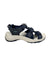 Navy open-toe sandal with ankle strap and cross straps, KEEN logo