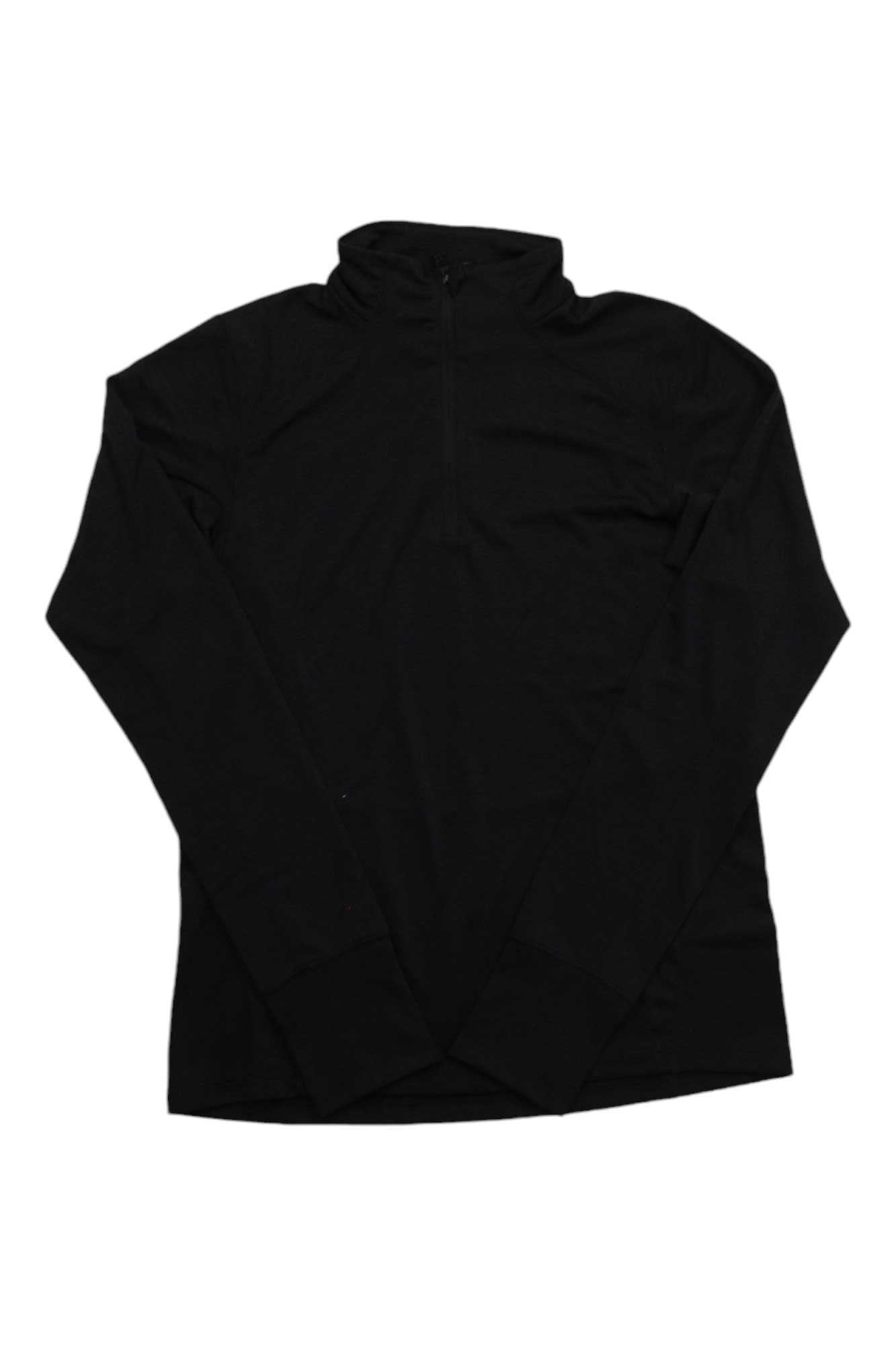 The Helly Hansen Womens Lifa Tech Lite 1/2 Zip Top, a black long-sleeve hiking shirt with a half-zip collar, is laid flat on a white background.