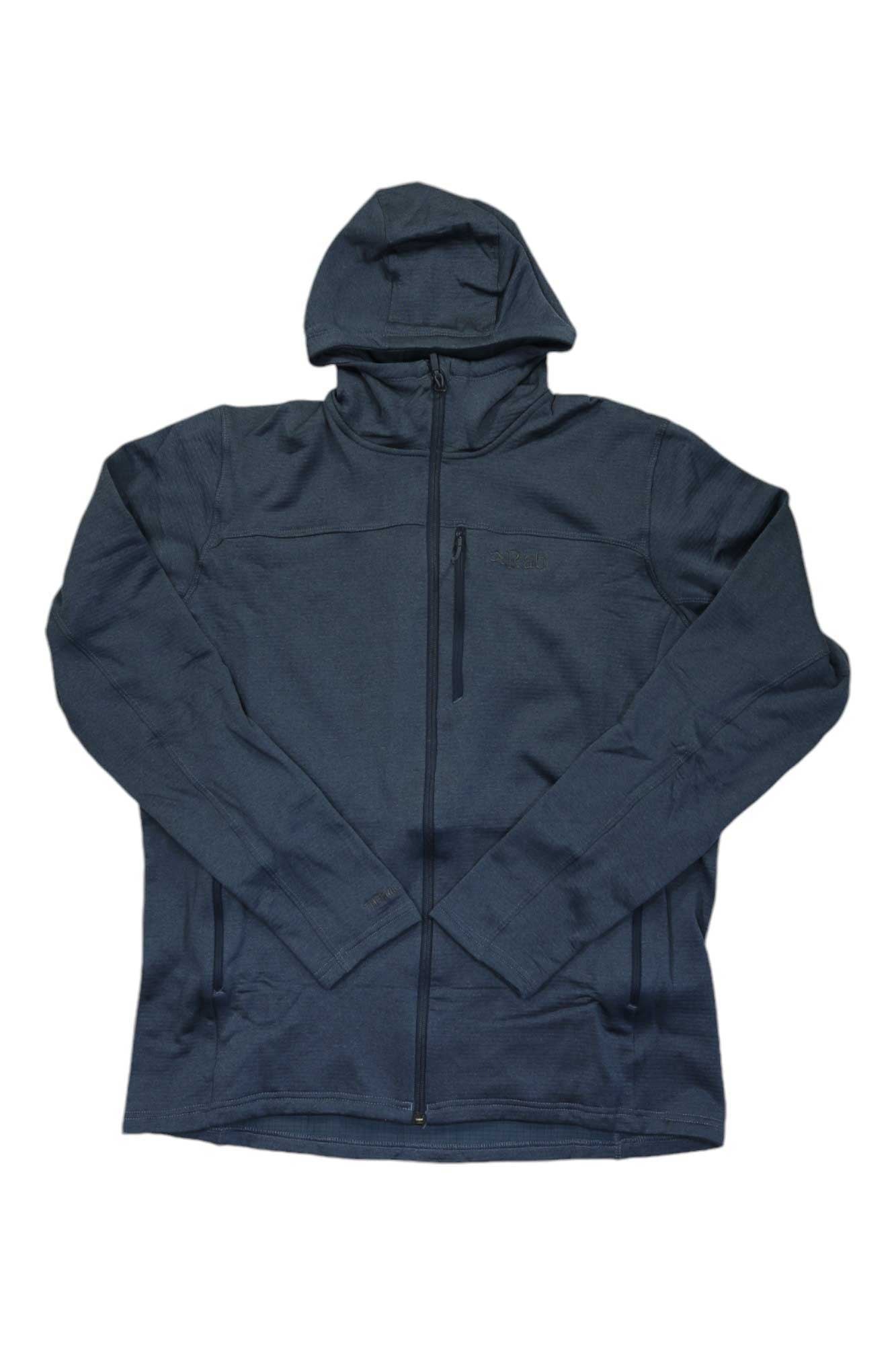 Men's zip-front Graviton hoody, dark navy blue, adjustable hood and long sleeves
