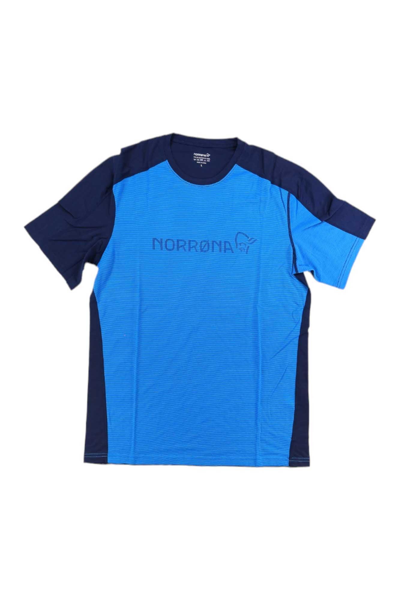 Men's merino equaliser t-shirt, bright blue with dark side panels and chest logo