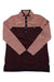Quilted mockneck tunic in rose and dark wine, diamond center panel with snap buttons