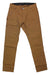 Women’s slim saddle brown canvas pants with belt loops, button fly, side and rear pockets