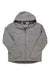 The Endura Mens Hummvee Waterproof Hooded Jacket is a light gray, breathable men’s rainwear jacket featuring a hood, front zipper, zippered chest pocket, and ENDURA logo on the left chest. It is shown laid flat with sleeves slightly bent.