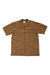 The Columbia Men's Short Sleeve Button Up Shirt features a brown, orange, and yellow plaid pattern, single chest pocket, and collar. This outdoor performance shirt is shown laid flat on a white background.