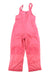 The L.L.Bean Kids' Cold Buster Bib features bright pink waterproof fabric, adjustable shoulder straps, front zipper, two side pockets, wide legs, and reinforced knees—perfect for hiking or outdoor winter fun.