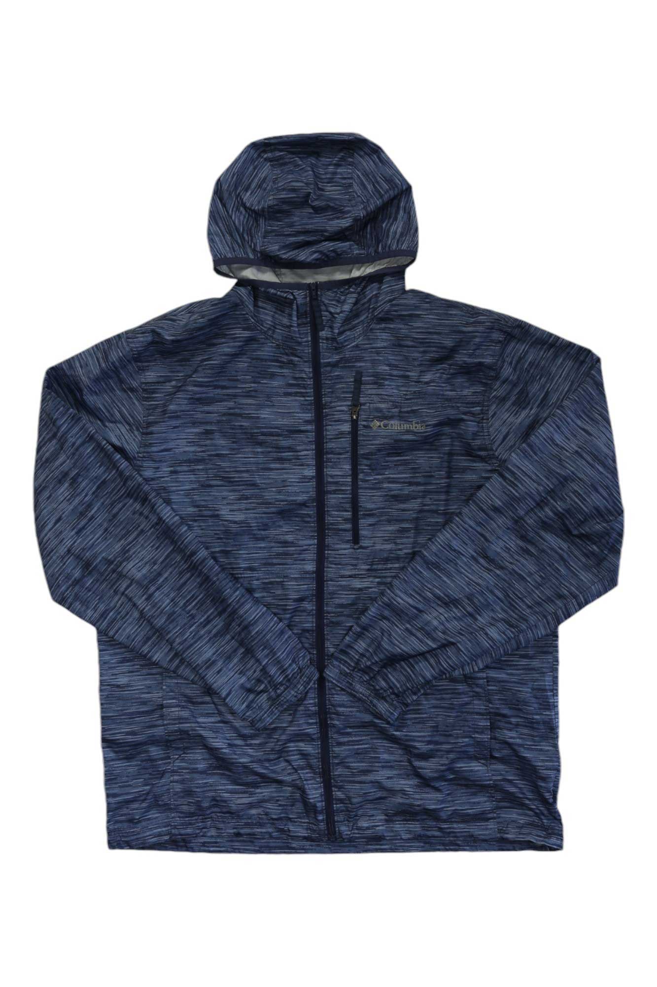 Columbia men's Morning View windbreaker, navy blue hooded full-zip jacket