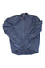 Blue-gray insulated rain jacket, full-zip front, stand collar, long sleeves