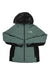 A green and black The North Face Womens Amry Down Jacket with hood, front zipper, and zippered pockets is laid flat on a white background.