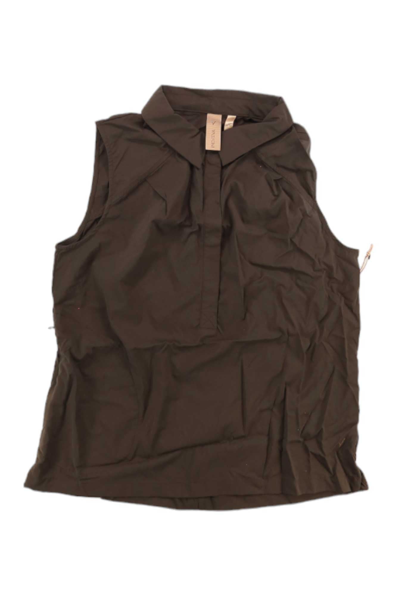 Women’s sleeveless collared top with button-front placket, dark brown