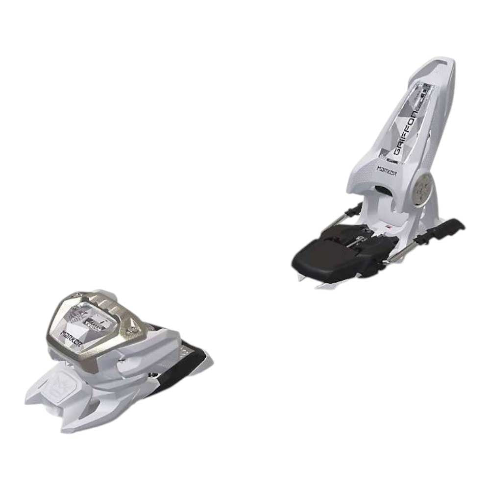 Marker Griffon 13 ID ski binding set, white toe and heel pieces with adjustable levers