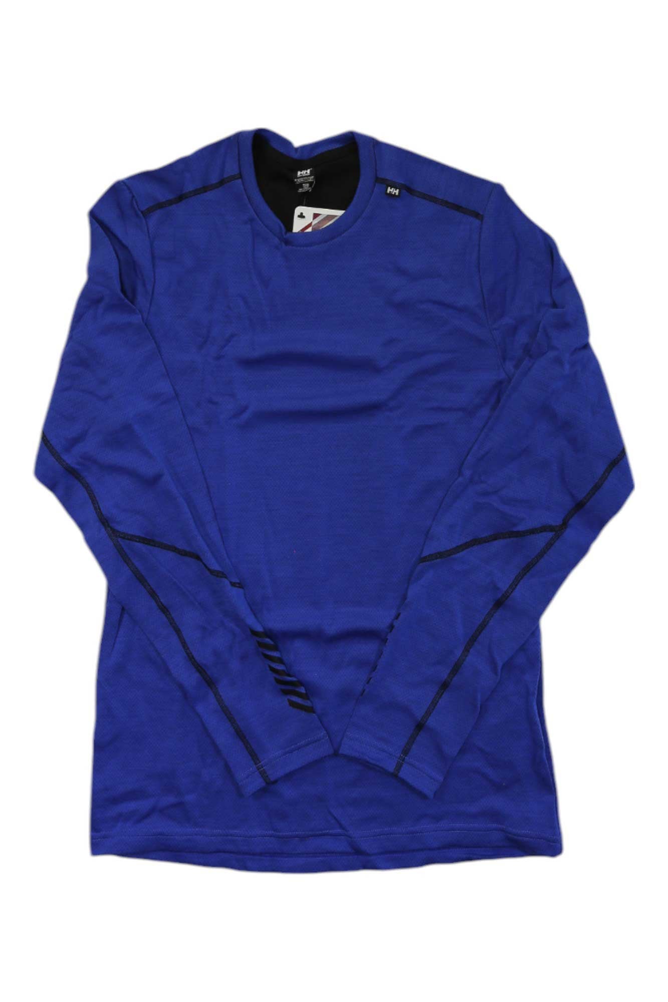 Men's merino crewneck long-sleeve base layer, cobalt blue, chest logo patch