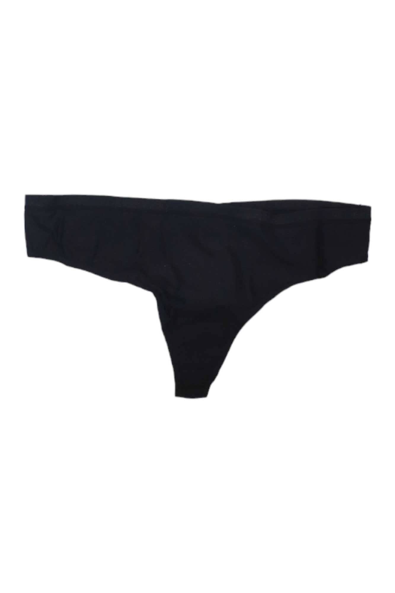 A black ExOfficio Womens Give-N-Go 2.0 Thong, valued for its lightweight design, is displayed flat on a white background.