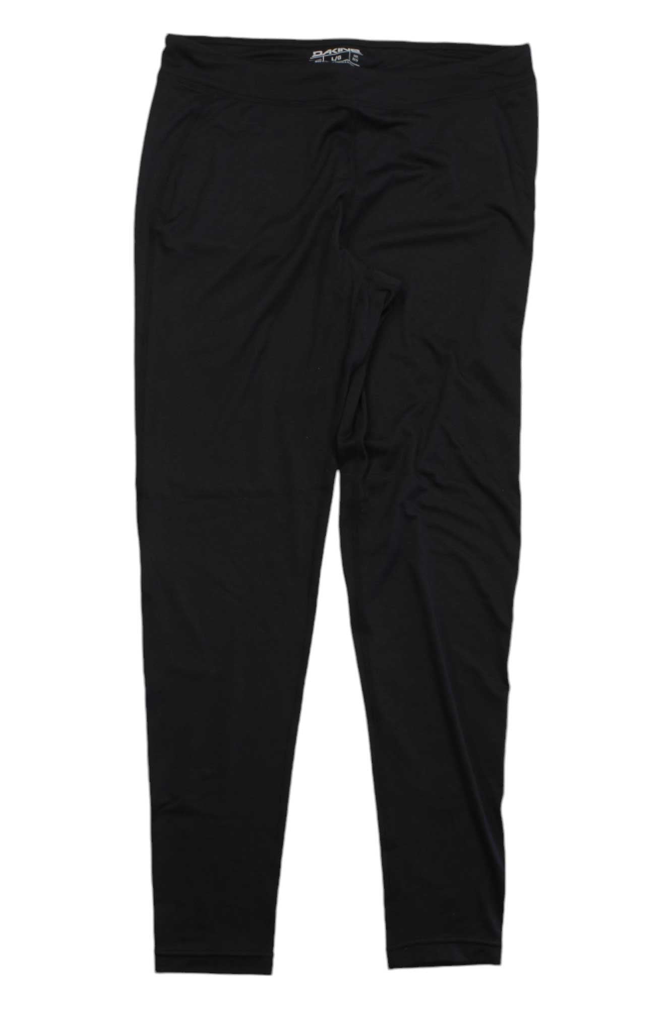 The Dakine Women's Lupine LW Bottom are black jogger-style pants with an elastic waistband, drawstring, and tapered legs made from quick-drying, moisture-wicking fabric for women's athleisure. Shown laid flat on a white background.