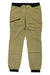 The khaki Haglofs Womens L.I.M Fuse Pant has a black waistband and cuffs, a left thigh zippered pocket, and a lightweight, breathable design—perfect outdoor pants for women who need comfortable hiking gear.